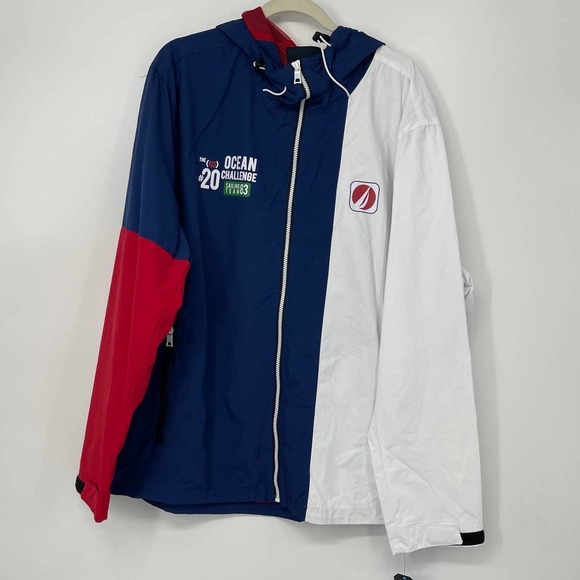 NAUTICA RED WHITE AND BLUE OCEAN CHALLENGE WINDBREAKER HOODIE SIZE LARGE TALL - Picture 1 of 2